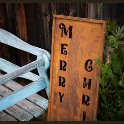 Świąteczny Panel „Merry Christmas” - Dekoracja z Rdzewionej Stali 100×30 cm - zdjęcie 2 - Kapaga