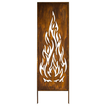 Panel ogrodowy Corten - Parawan z płomieniem 160 x 50 cm