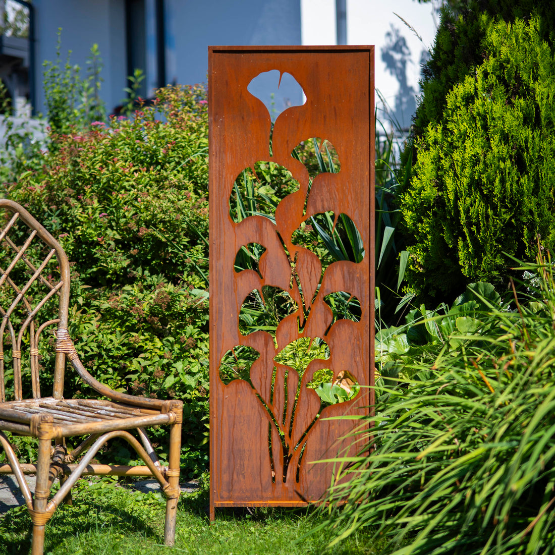 Panel ogrodowy Corten - Parawan z miłorzębem - 160 x 50 cm