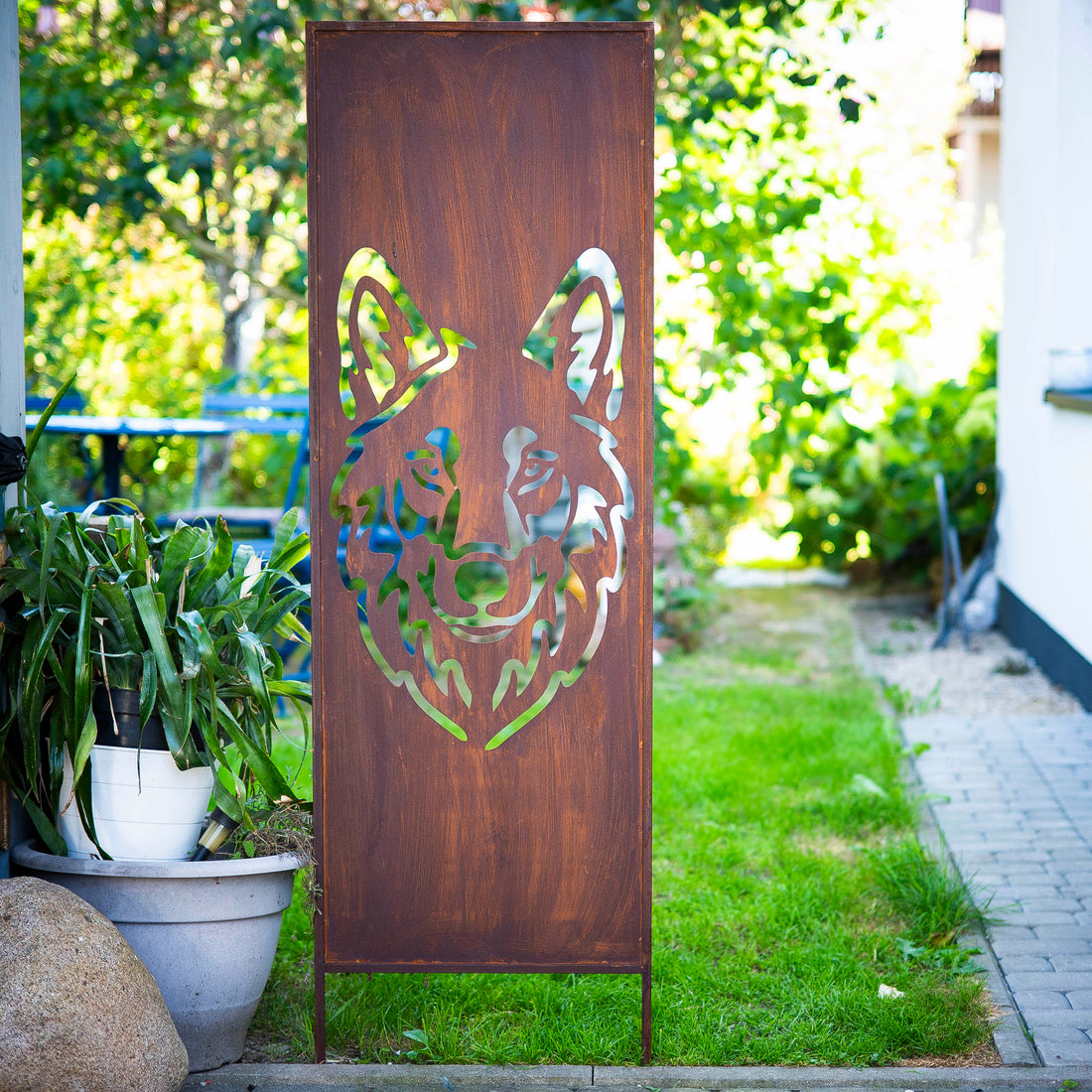 Panel ogrodowy Corten - Parawan z wilkiem dużym 160 x 50 cm