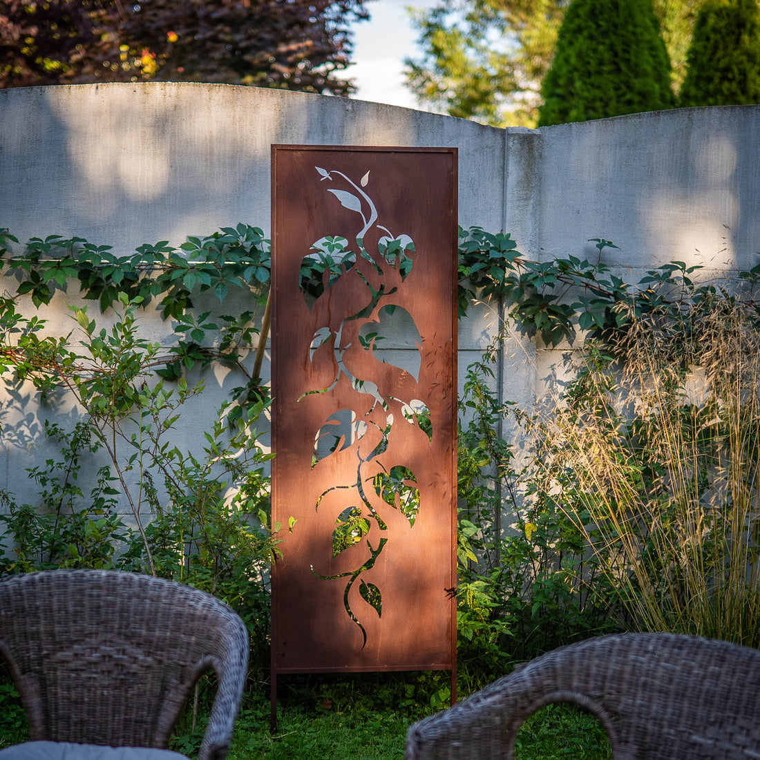 Panel ogrodowy Corten - Parawan z pnączem liściastym - 160 x 50 cm