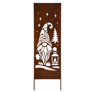 Panel ogrodowy Corten - Parawan ze świątecznym skrzatem - 160 x 50 cm