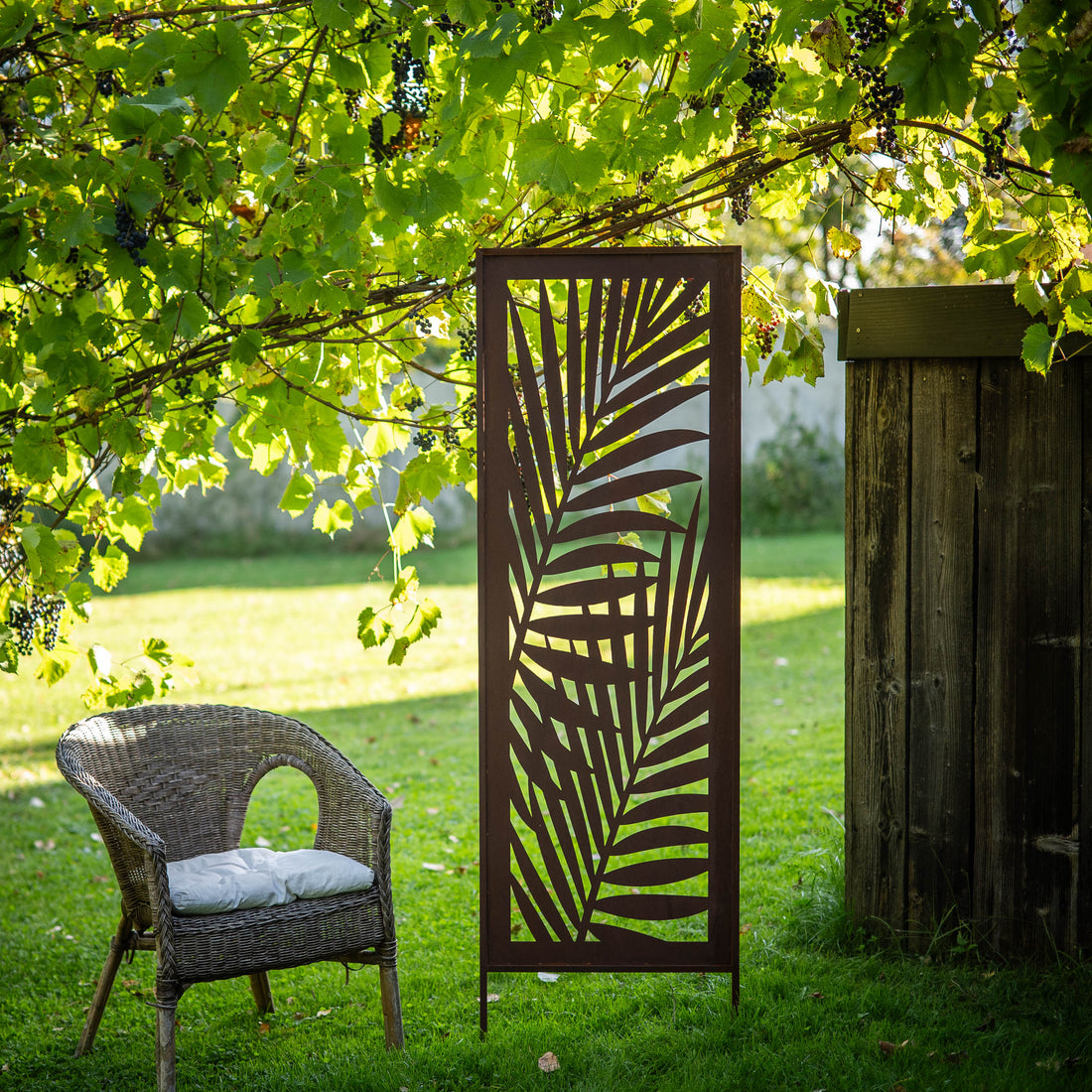 Panel ogrodowy Corten - Parawan z liśćmi palmowymi - 160 x 50 cm