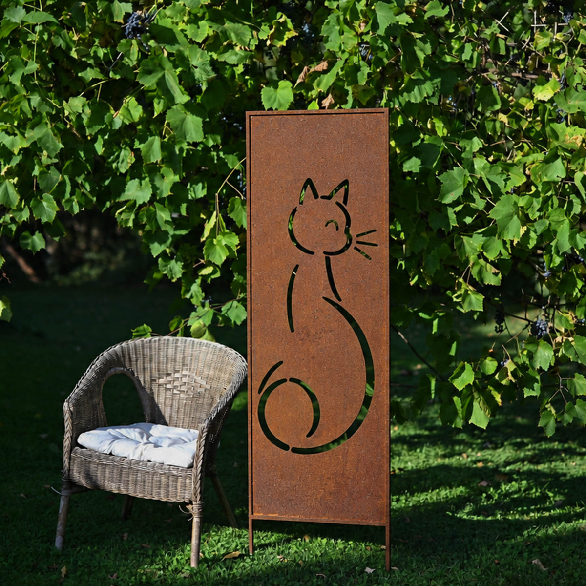 Panel ogrodowy Corten - Parawan z kotem - 160 x 50 cm