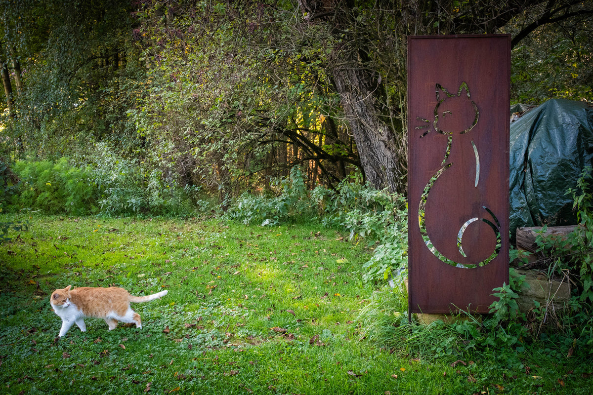Panel ogrodowy Corten - Parawan z kotem - 160 x 50 cm