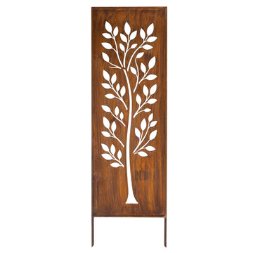 Panel ogrodowy Corten - Parawan z z dużym liściastym drzewem 160 x 50 cm