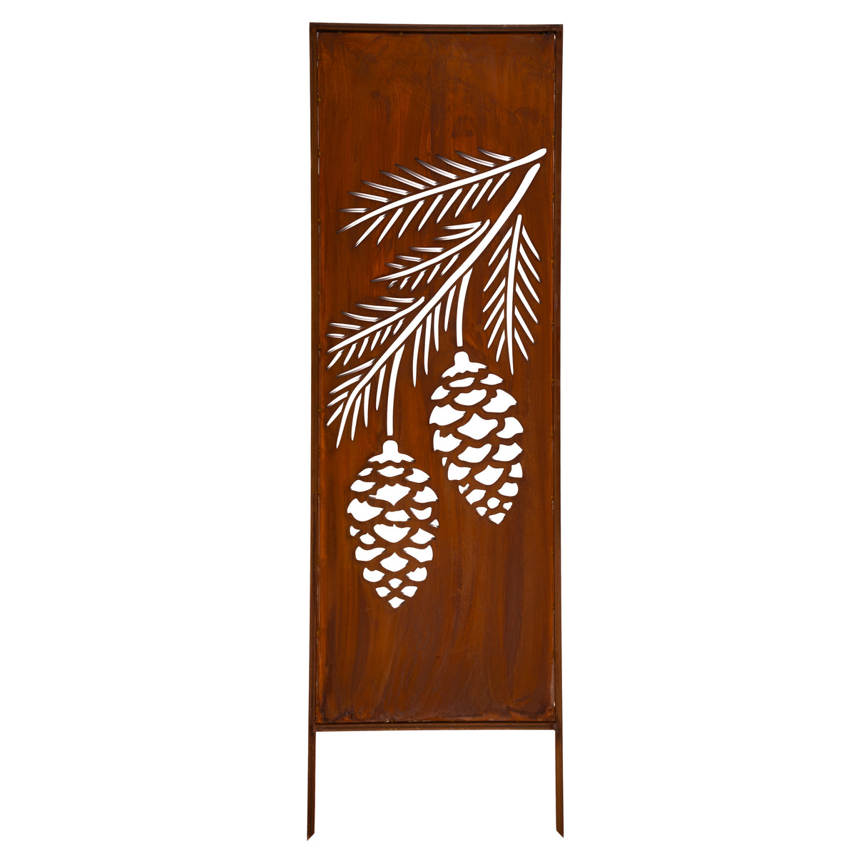 Panel ogrodowy Corten - Parawan z gałązka z szyszkami - 160 x 50 cm