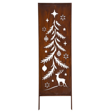 Panel ogrodowy Corten - Parawan z choinką i jeleniem - 160 x 50 cm