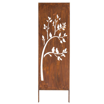 Panel ogrodowy Corten - Parawan z ptakami na drzewie 160 x 50 cm