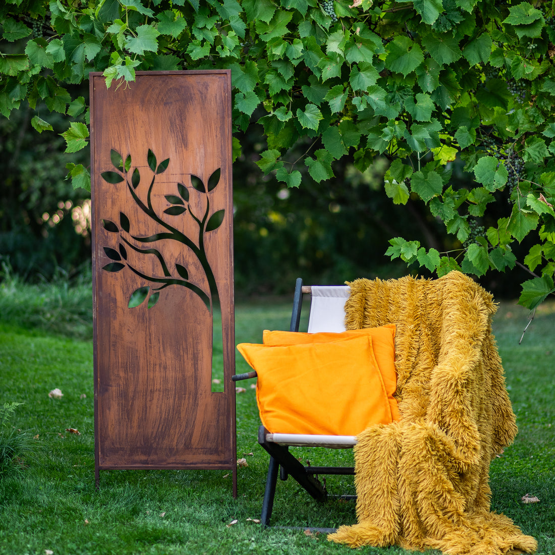 Panel ogrodowy Corten - Parawan z kwitnącym drzewem 160 x 50 cm