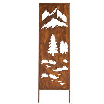 Panel ogrodowy Corten - Parawan z łąką i górami 160 x 50 cm