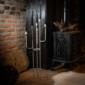 Biały Loftowy Świecznik Kandelabr 6 Ramion - 98 cm - Kapaga