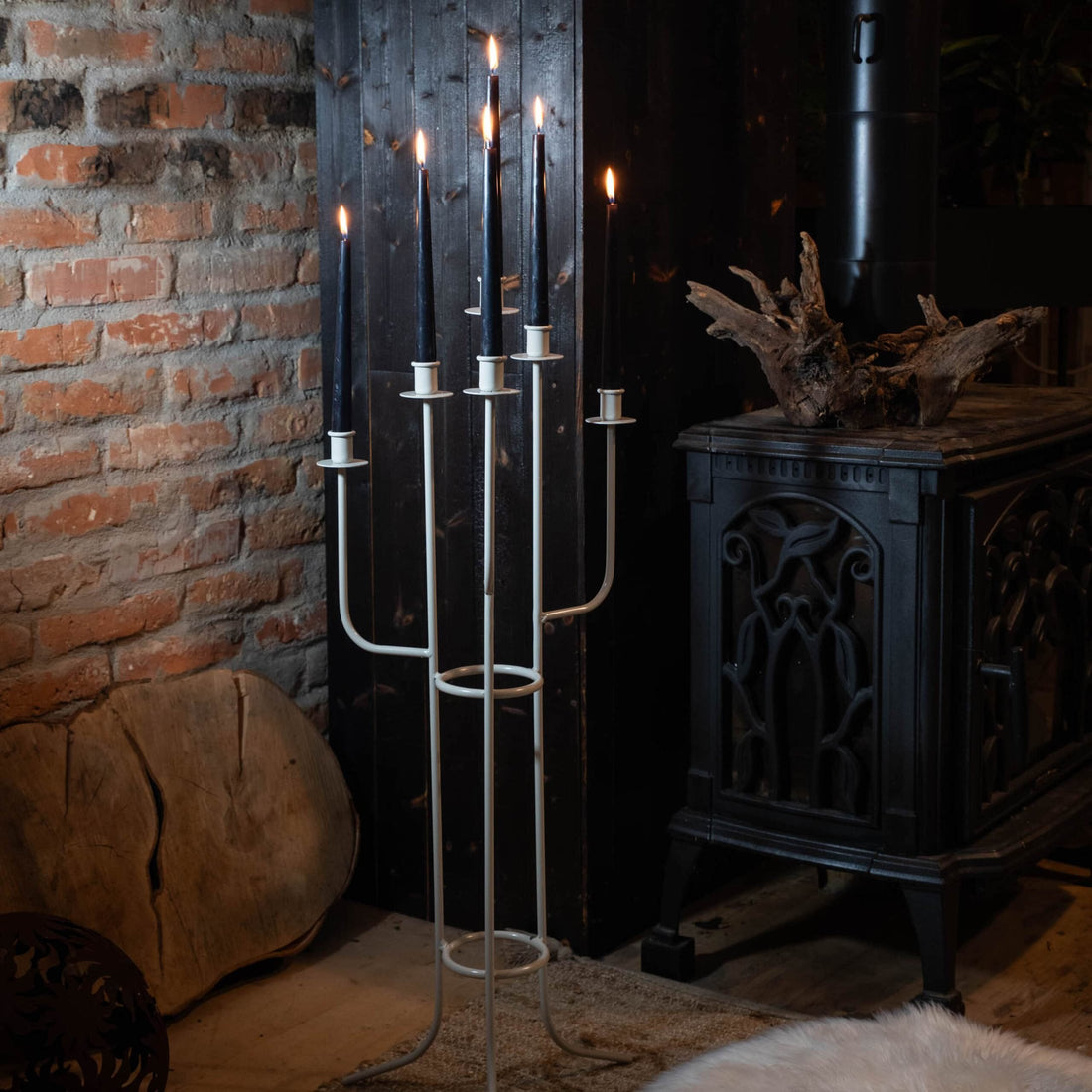 Biały Loftowy Świecznik Kandelabr 6 Ramion - 98 cm - Kapaga