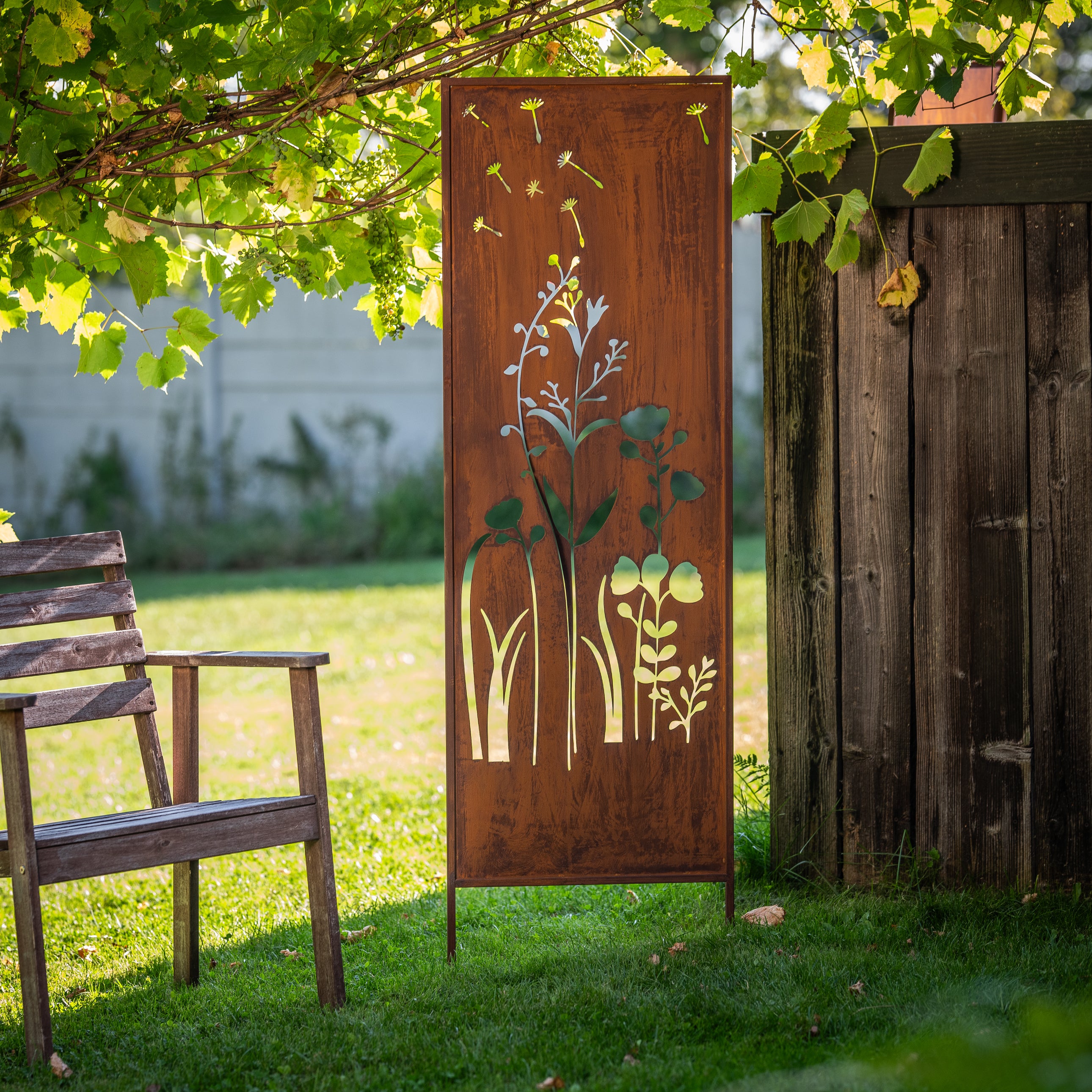 Panel ogrodowy Corten - Parawan z letnią łąką - 160 x 50 cm