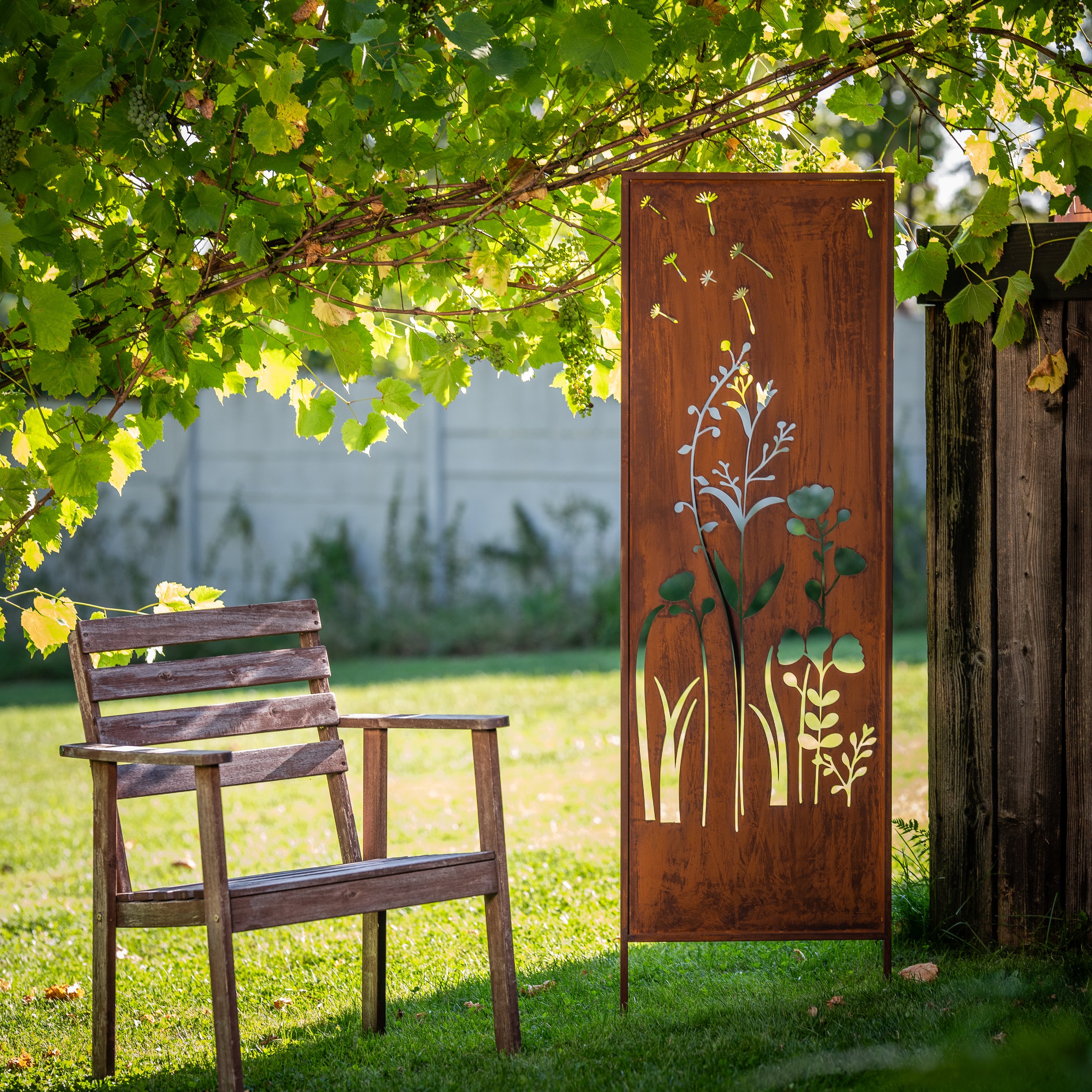 Panel ogrodowy Corten - Parawan z letnią łąką - 160 x 50 cm