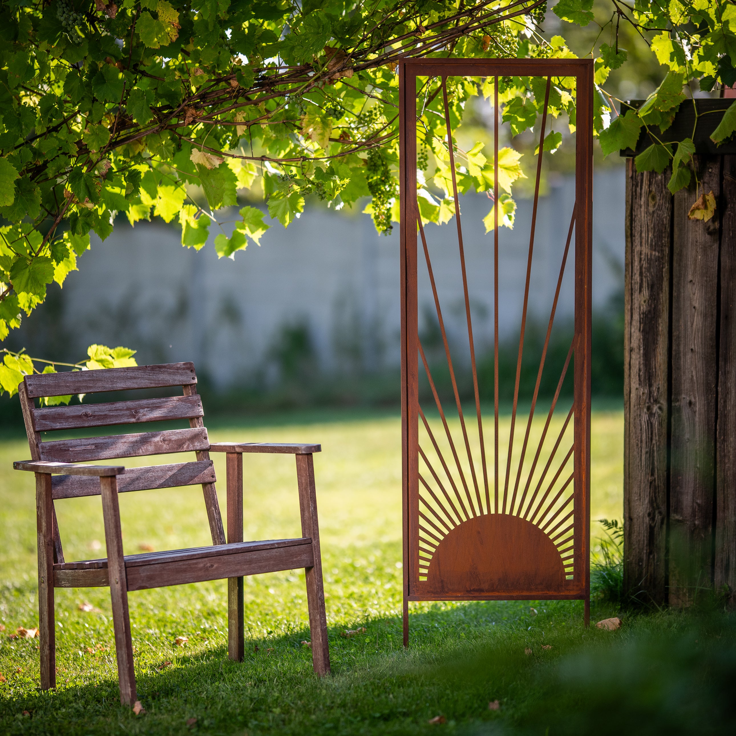 Panel ogrodowy Corten - Parawan ze wschodem słońca - 160 x 50 cm