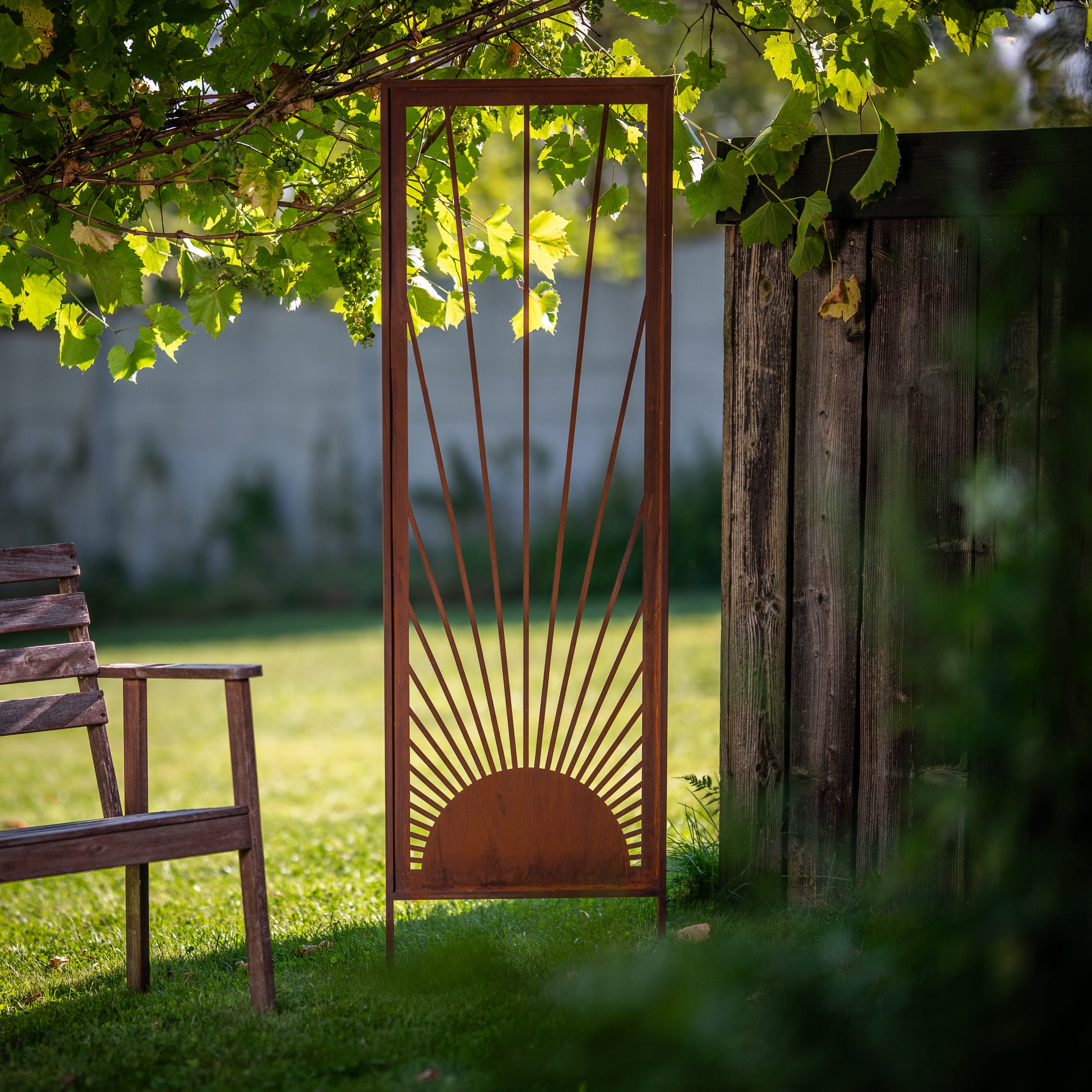 Panel ogrodowy Corten - Parawan ze wschodem słońca - 160 x 50 cm