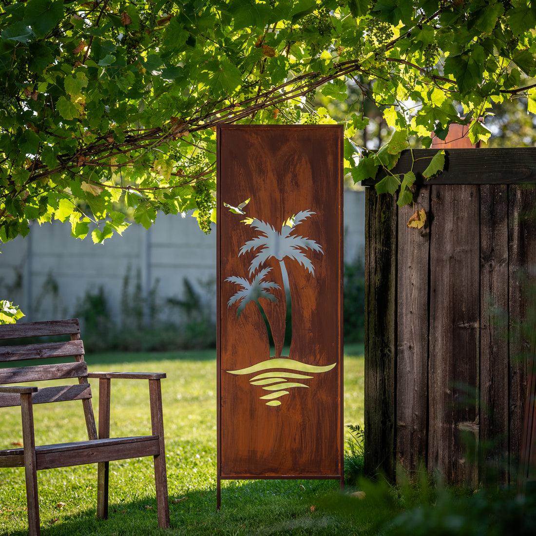 Panel ogrodowy Corten - Parawan z tropikalną wyspą - 160 x 50 cm