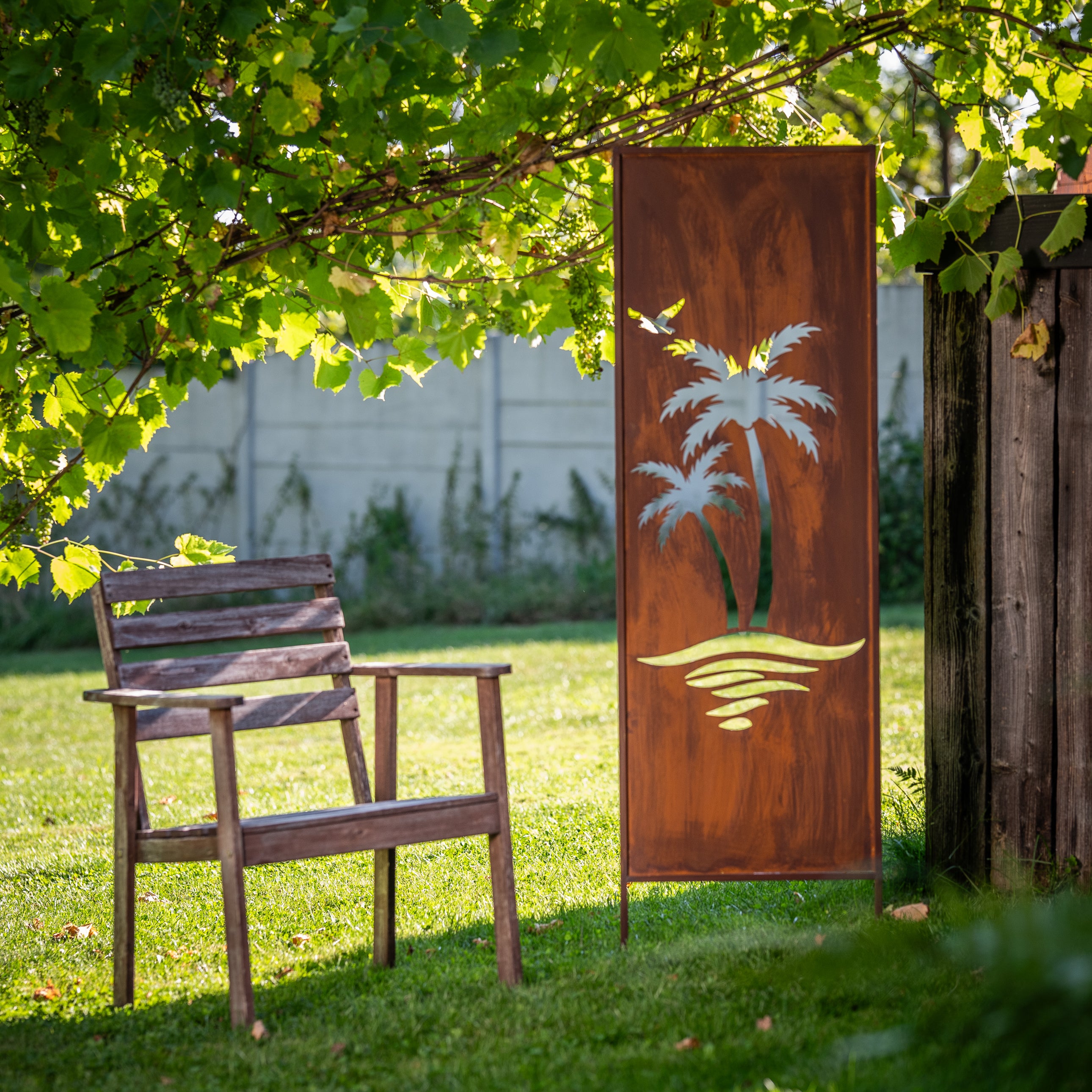 Panel ogrodowy Corten - Parawan z tropikalną wyspą - 160 x 50 cm