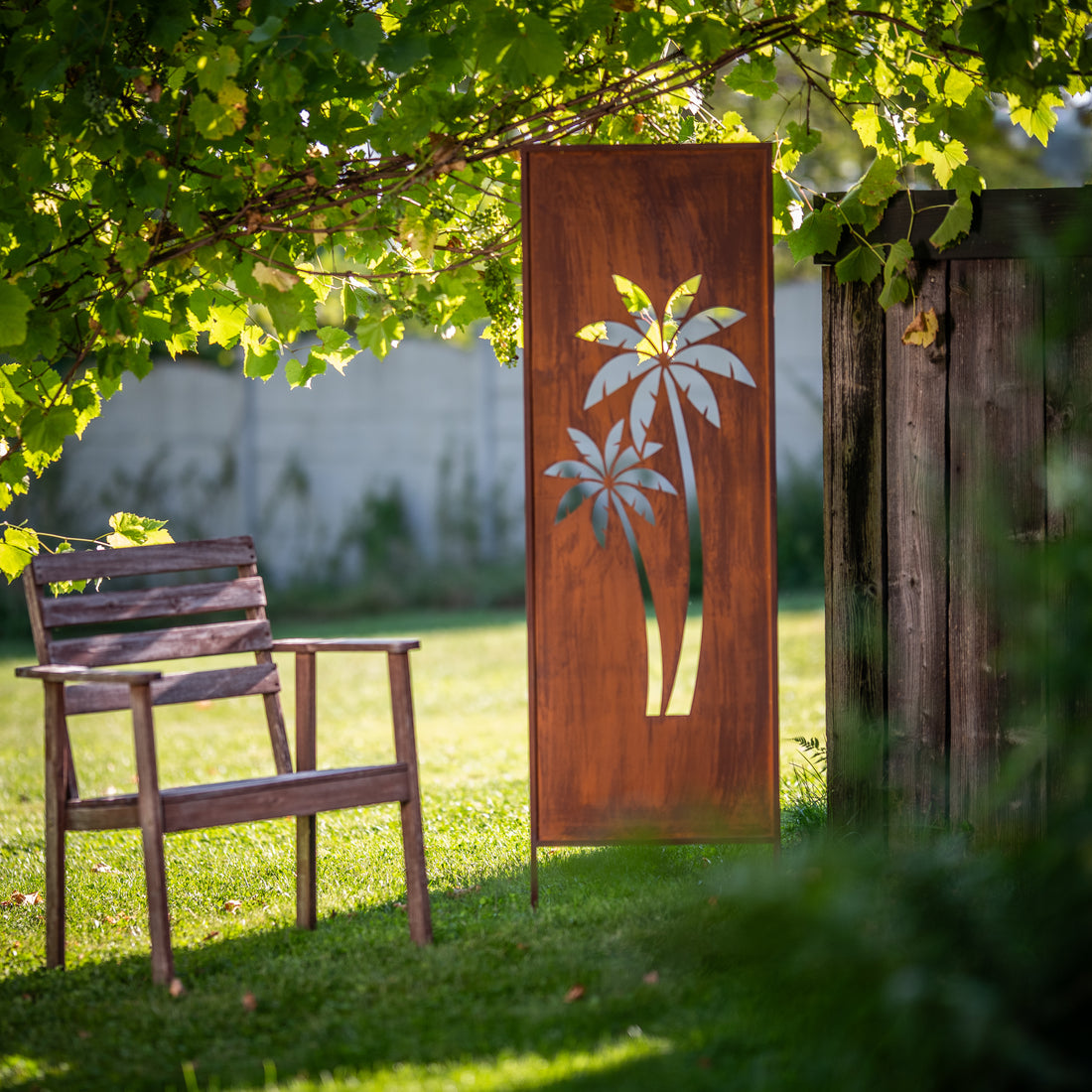 Panel ogrodowy Corten - Parawan z palmami 160 x 50 cm