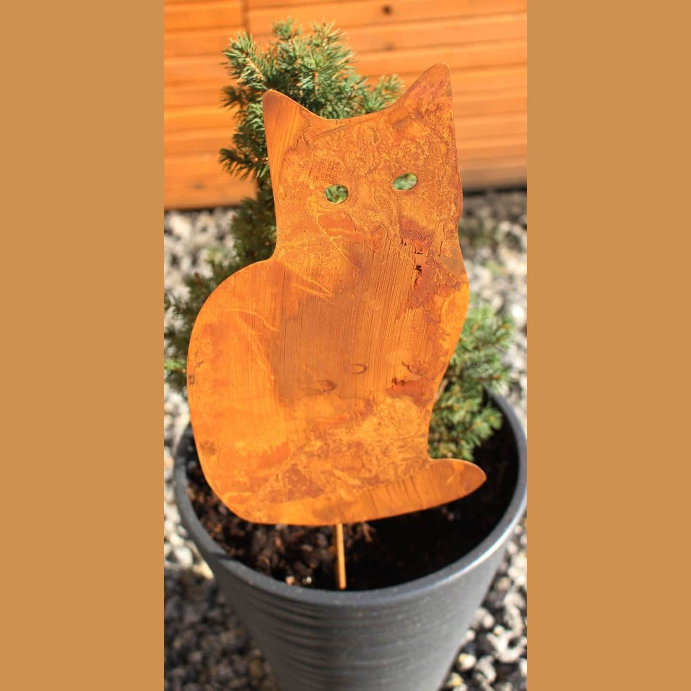 Figurka Kota do Donicy Ogrodowej - Metalowa Dekoracja Corten Rdza z Motywem Kwiatowym - zdjęcie 2 - Kapaga