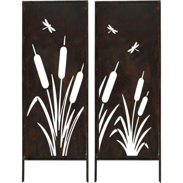 Zestaw 2 paneli dekoracyjnych z trawami trzcinowymi - metalowa ozdoba do ogrodu i na ogrodzenie - Kapaga