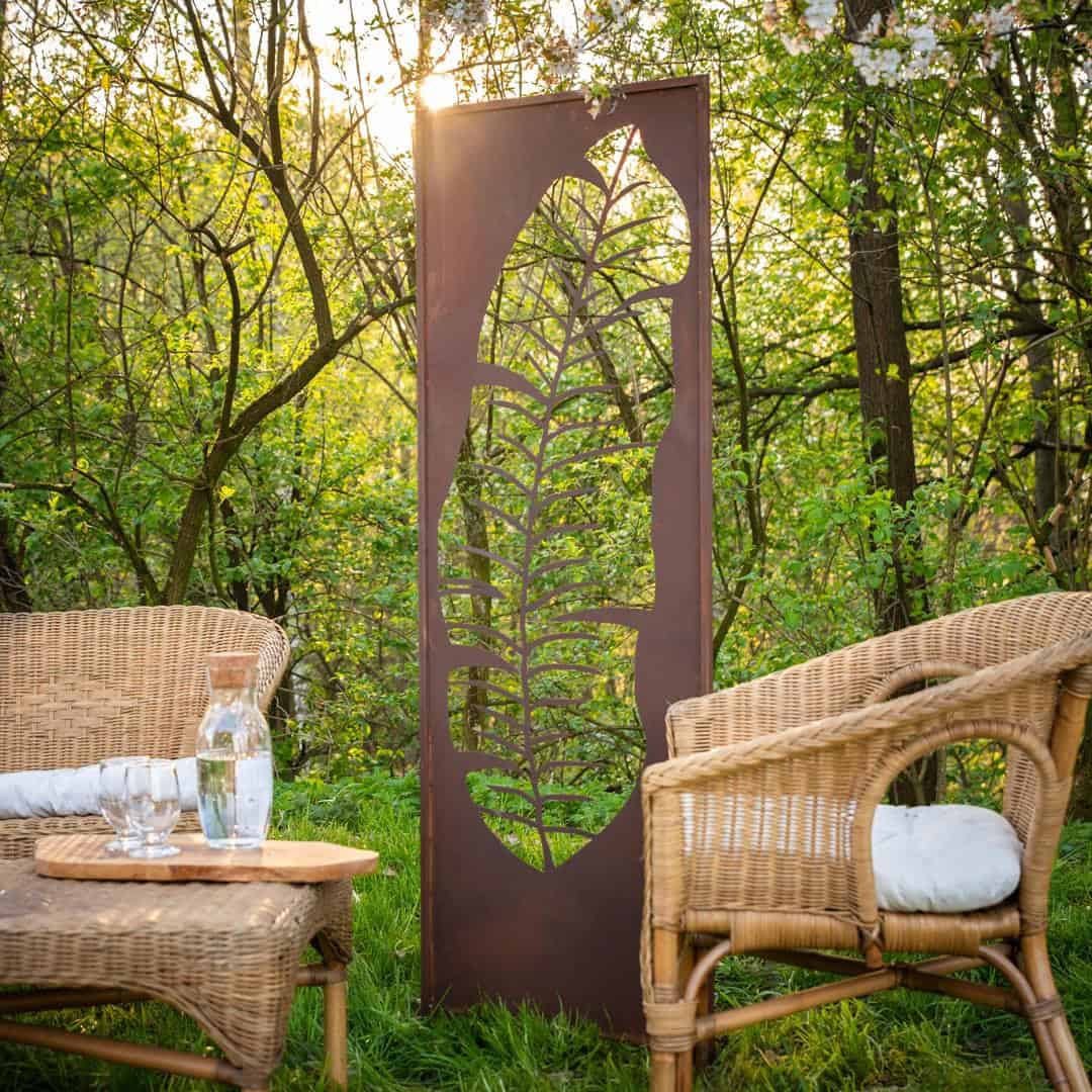 Rustykalny Panel Ogrodowy Liść Corten 160 cm - Dekoracyjne Ogrodzenie Metalowe - Kapaga