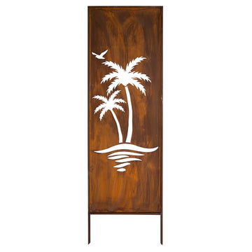 Panel ogrodowy Corten - Parawan z tropikalną wyspą - 160 x 50 cm