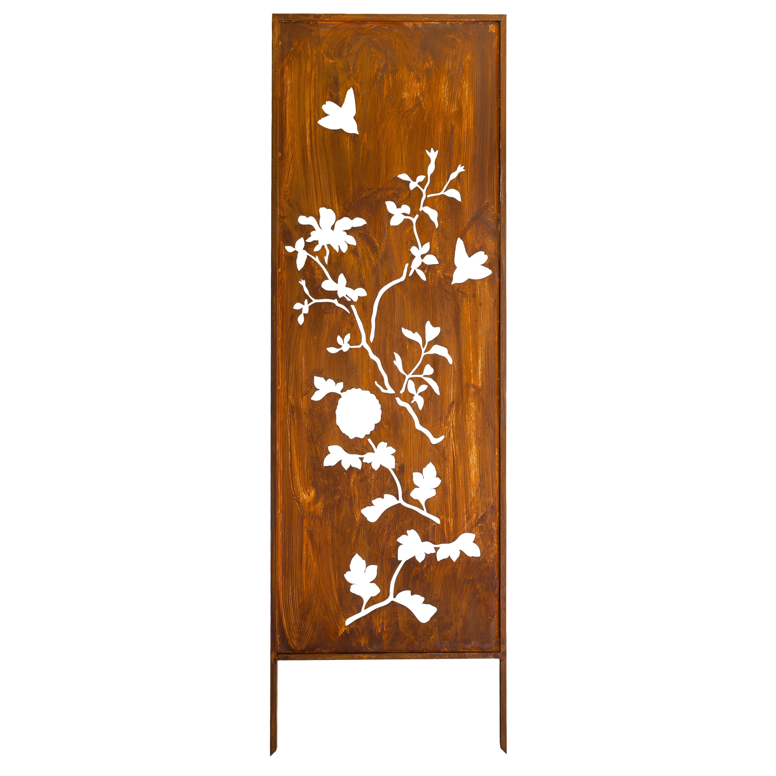 Panel ogrodowy Corten - Parawan z kwitnącą gałązką  - 160 x 50 cm