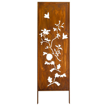 Panel ogrodowy Corten - Parawan z kwitnącą gałązką  - 160 x 50 cm