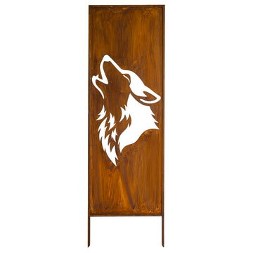 Panel ogrodowy Corten - Parawan z wyjącym wilkiem - 160 x 50 cm