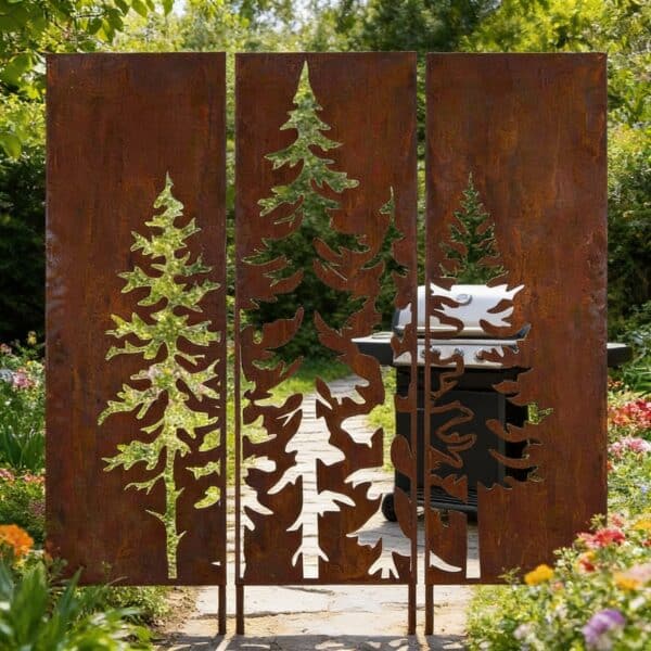 Panel dekoracyjny „Trzy Drzewa” - metalowa ozdoba do ogrodu i na ogrodzenie - Kapaga