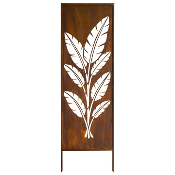 Panel ogrodowy Corten - Parawan z tropikalnymi liśćmi - 160 x 50 cm