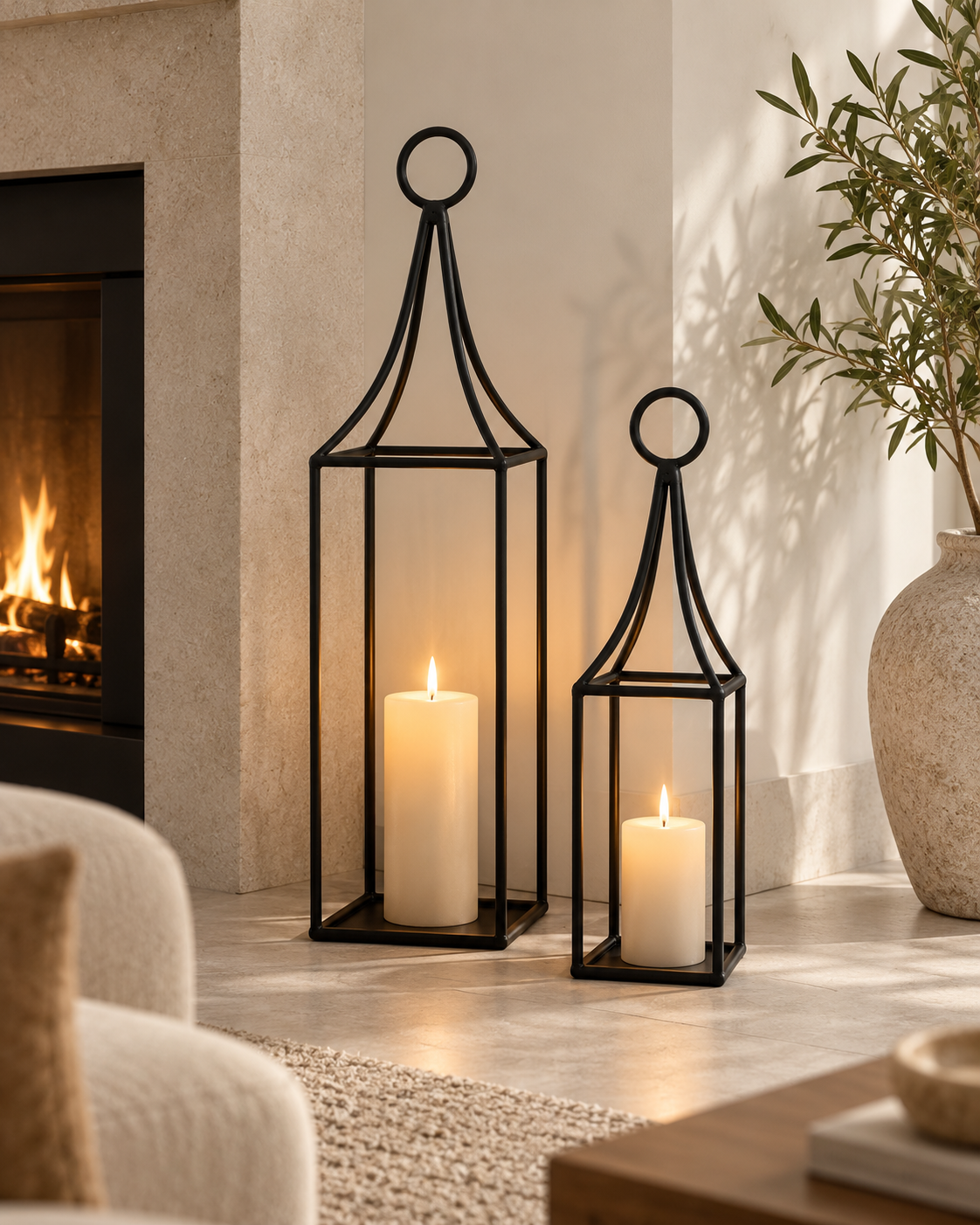 Komplet metalowych latarni dekoracyjnych – czarne, 80 i 60 cm