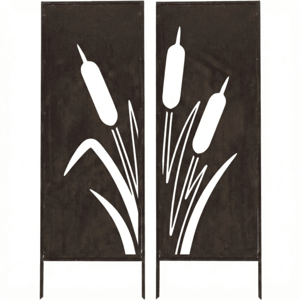 Zestaw 2 paneli dekoracyjnych z tatarakami wodnymi - metalowa ozdoba do ogrodu i na ogrodzenie - Kapaga