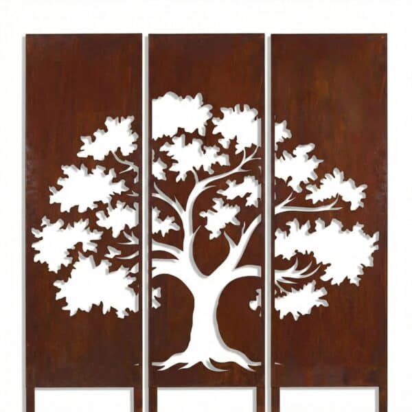 Zestaw 3 paneli dekoracyjnych „Duże Drzewo” - metalowa ozdoba do ogrodu i na ogrodzenie - Kapaga