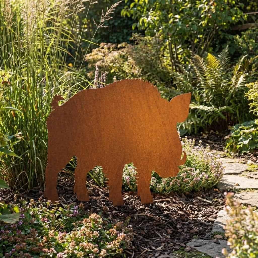 Metalowa Dekoracja Ogrodowa - Sylwetka Dzik 73×64 cm - Ozdoba Ogrodowa - zdjęcie 3 - Kapaga