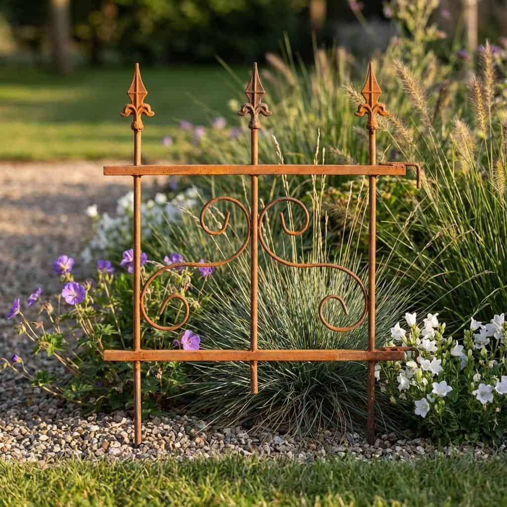 Rdzawy Płotek Ogrodowy z Wzorem 46×60 cm - Trwałe Metalowe Obrzeże Ogrodowe - Kapaga