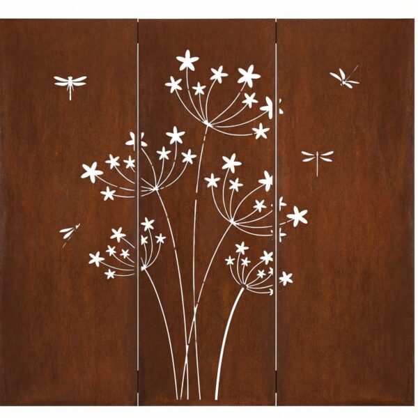 Zestaw 3 paneli dekoracyjnych Pusteblume / Dmuchawiec - metalowy panel ogrodowy - 3 szt.…