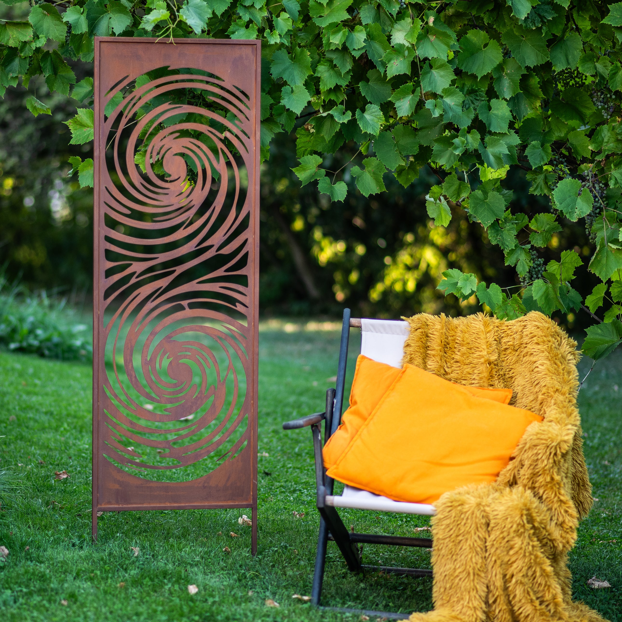 Panel ogrodowy Corten - Parawan z morskim wirem - 160 x 50 cm