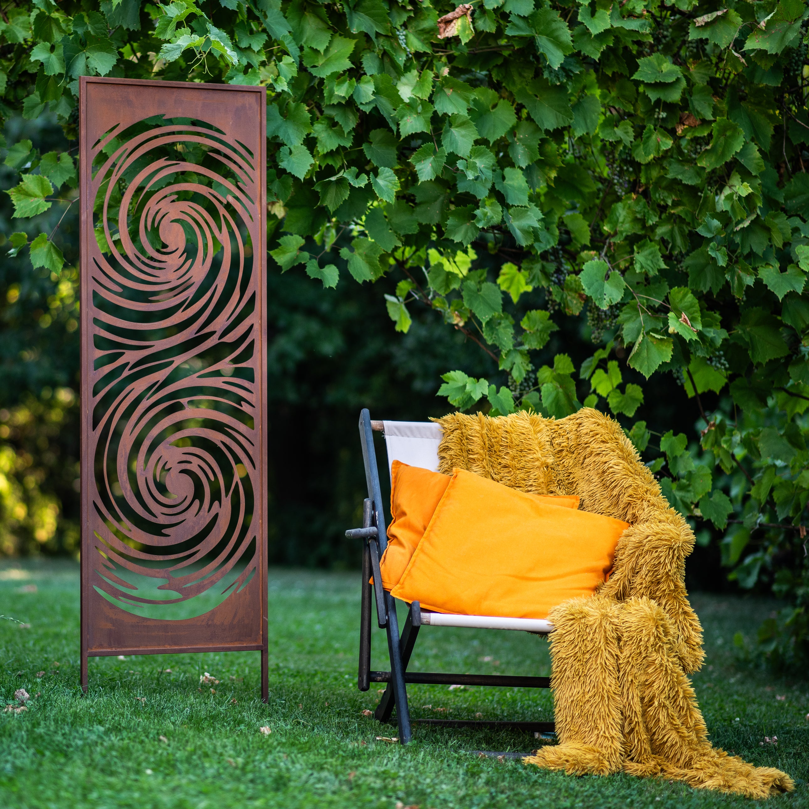 Panel ogrodowy Corten - Parawan z morskim wirem - 160 x 50 cm