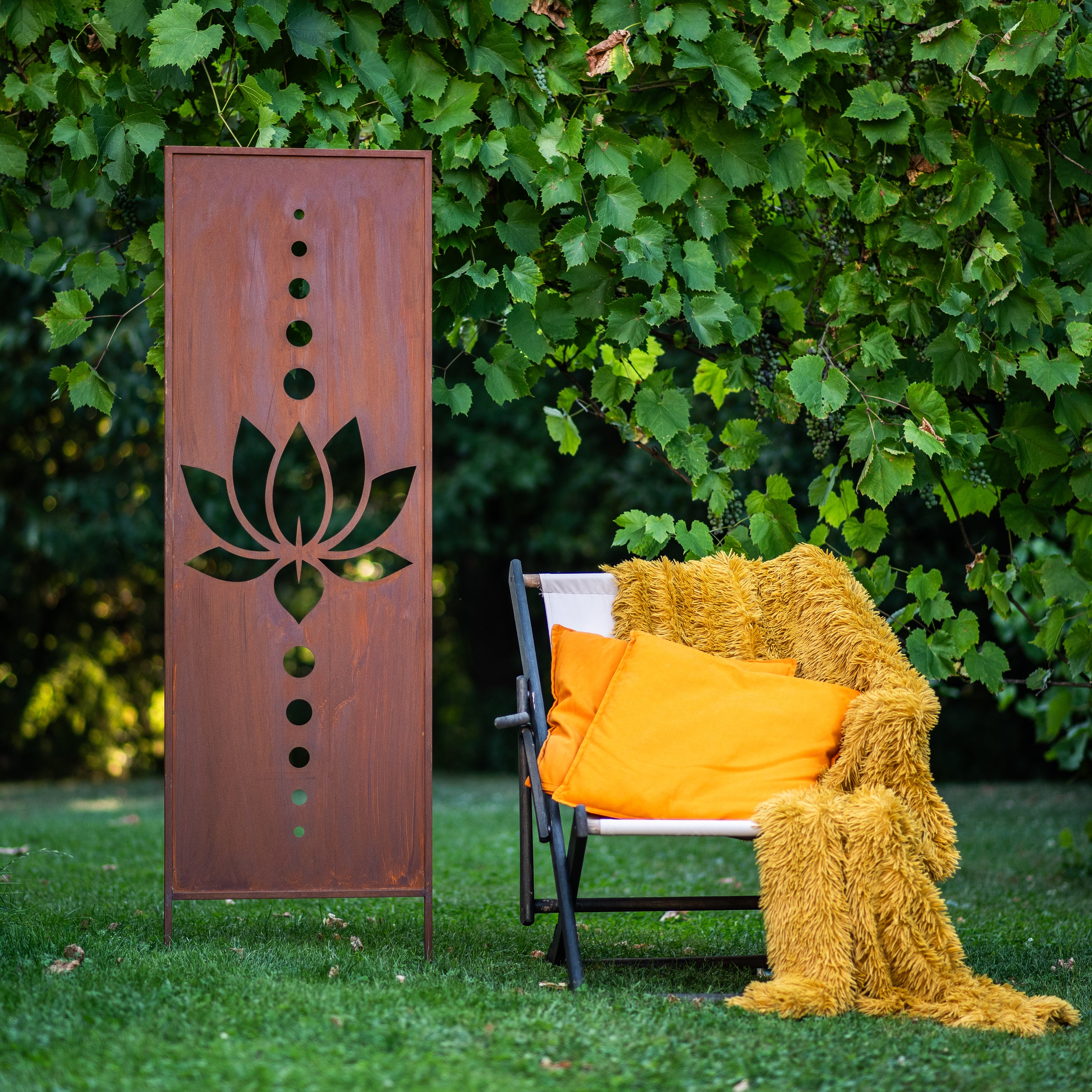 Panel ogrodowy Corten - Parawan z lotosem 160 x 50 cm
