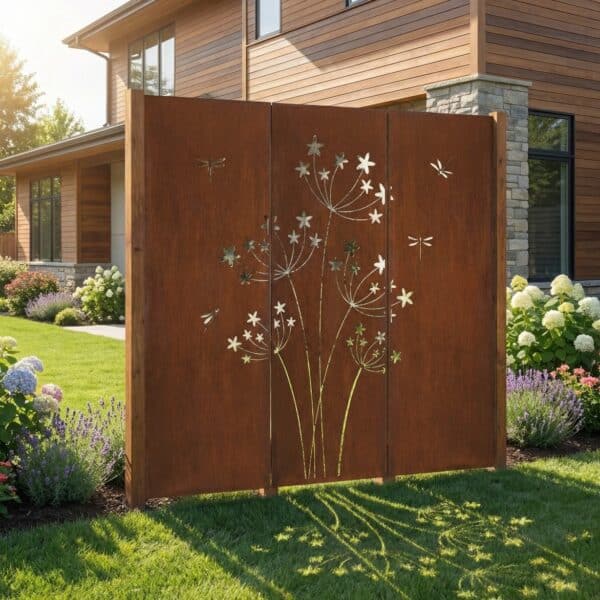 Zestaw 3 paneli dekoracyjnych Pusteblume / Dmuchawiec - metalowy panel ogrodowy - 3 szt. - zdjęcie 2 - Kapaga