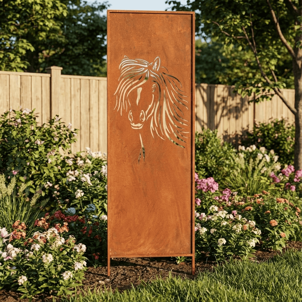 Osłona Corten 160×50 cm - Panel Ogrodowy z Wzorem Konia, Dekoracja do Stadniny i Ogrodu - Kapaga
