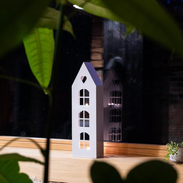 Bia��y Lampion w Kształcie Domku - LED Rustykalny Loftowy Świecznik - zdjęcie 2 - Kapaga