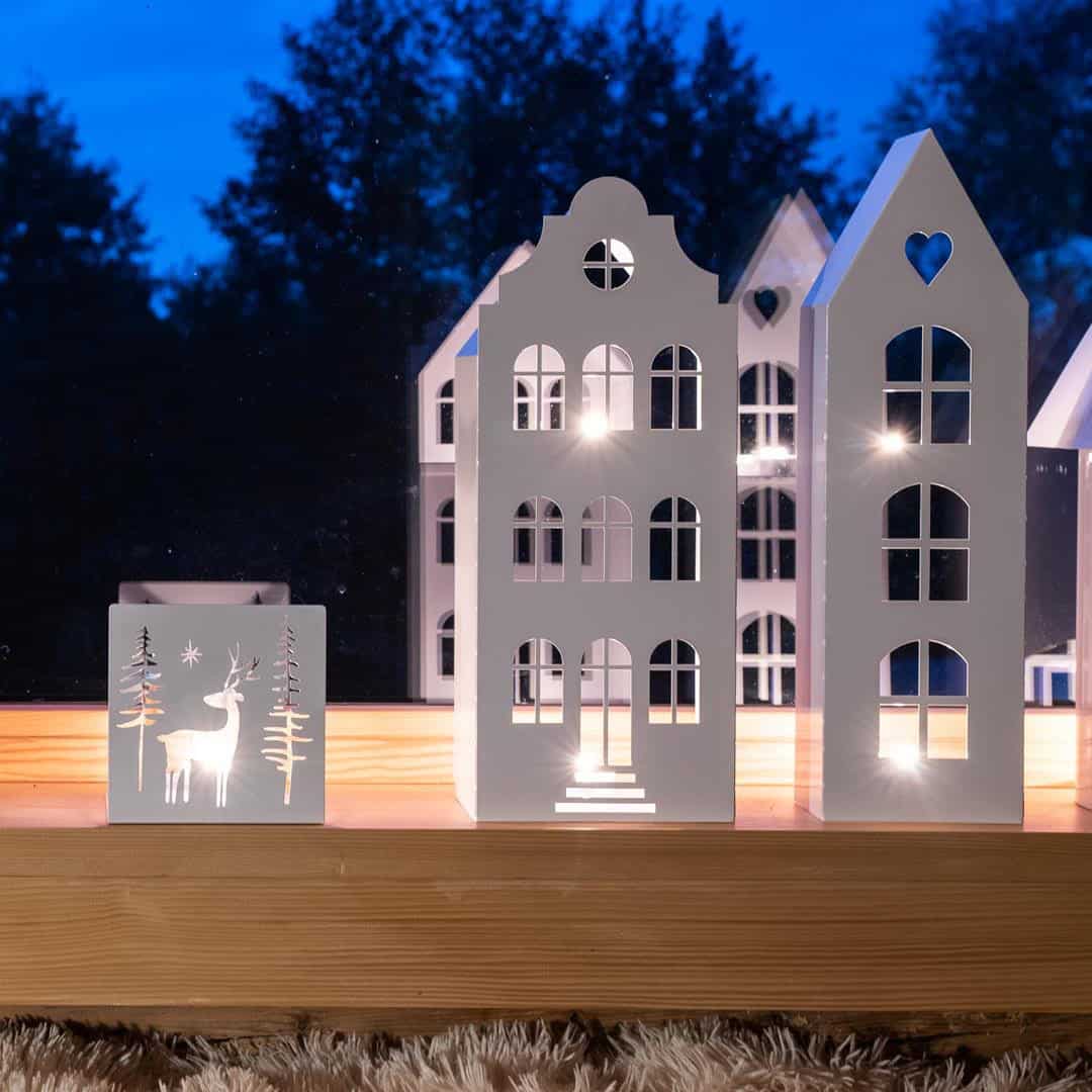 Bia��y Lampion w Kształcie Domku - LED Rustykalny Loftowy Świecznik - zdjęcie 3 - Kapaga