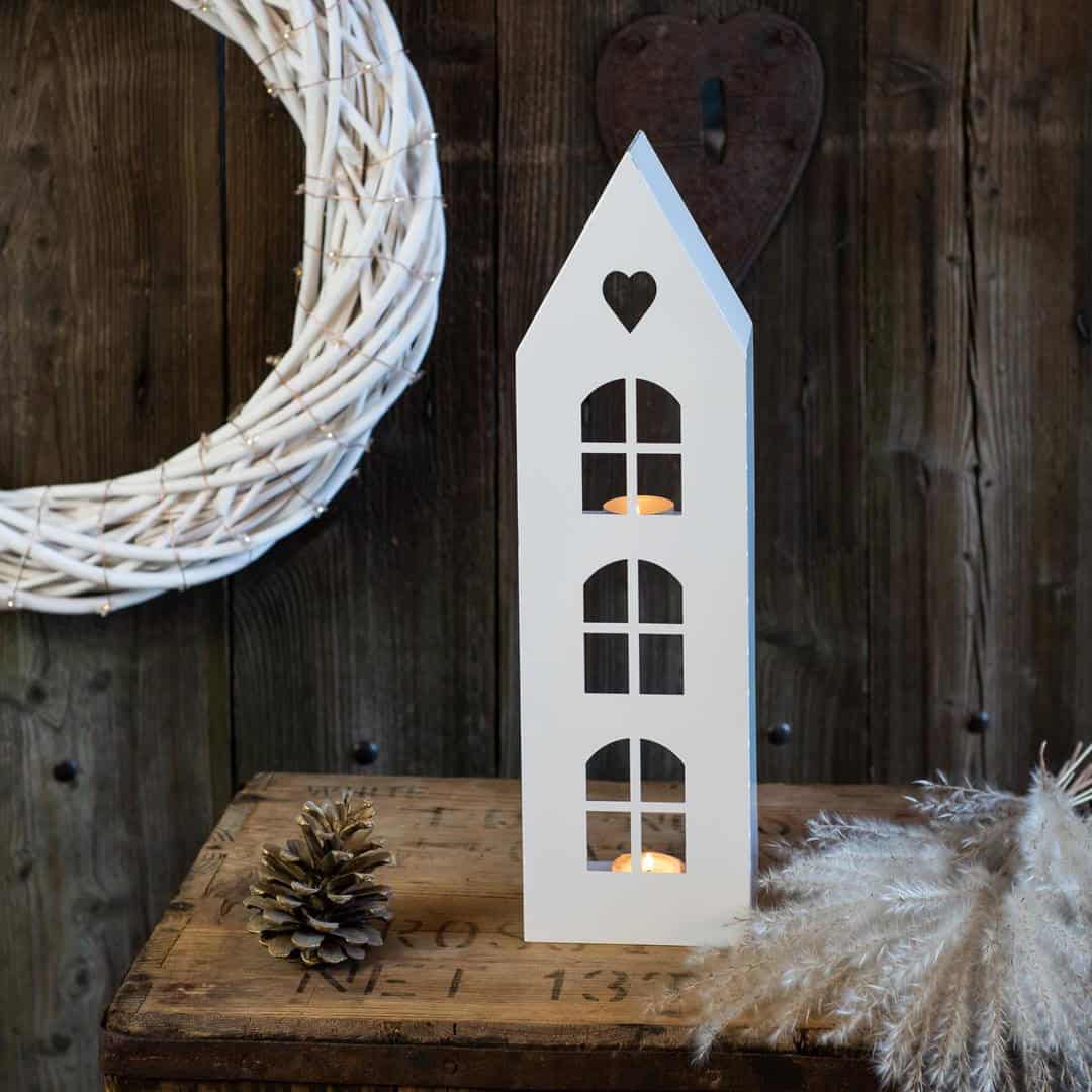 Bia��y Lampion w Kształcie Domku - LED Rustykalny Loftowy Świecznik - zdjęcie 4 - Kapaga