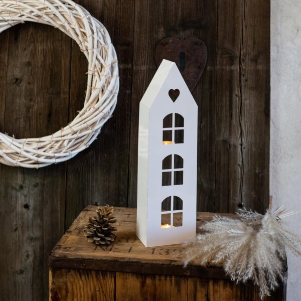 Bia��y Lampion w Kształcie Domku - LED Rustykalny Loftowy Świecznik - zdjęcie 5 - Kapaga