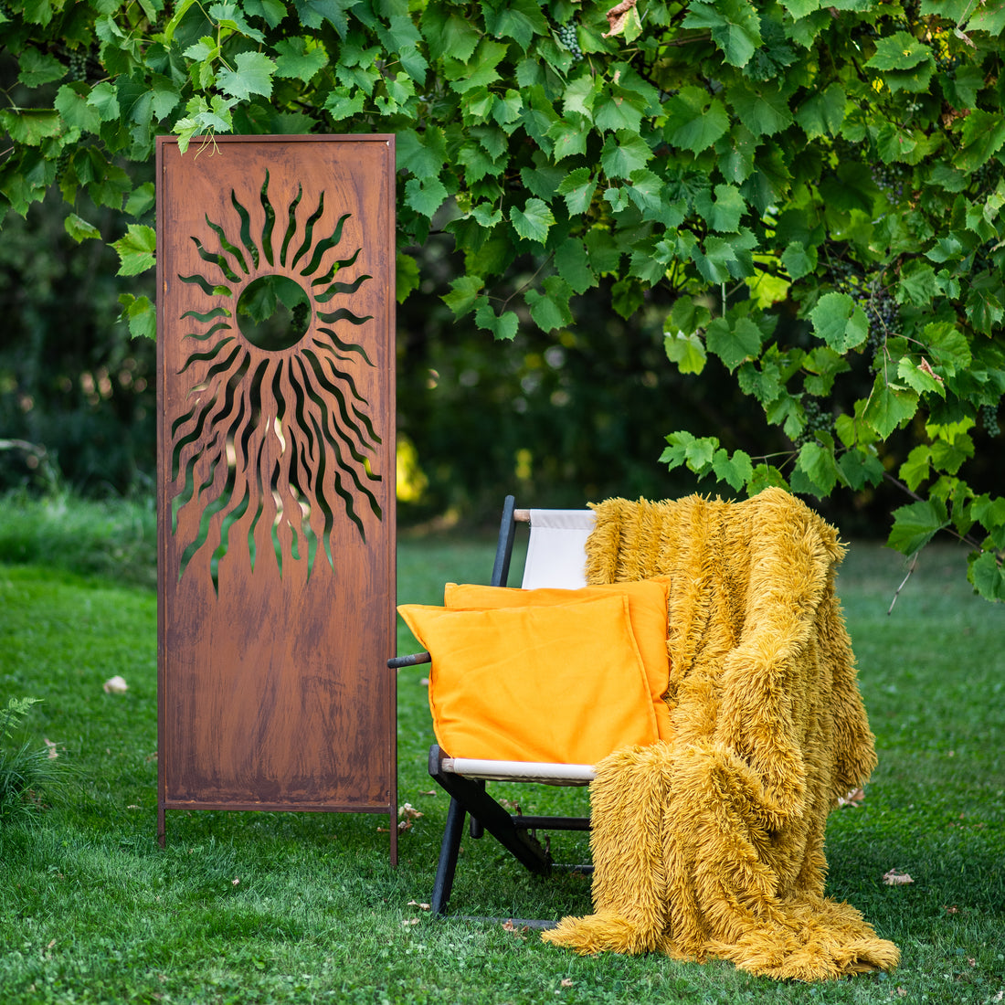 Panel ogrodowy Corten - Parawan z słońcem - 160 x 50 cm