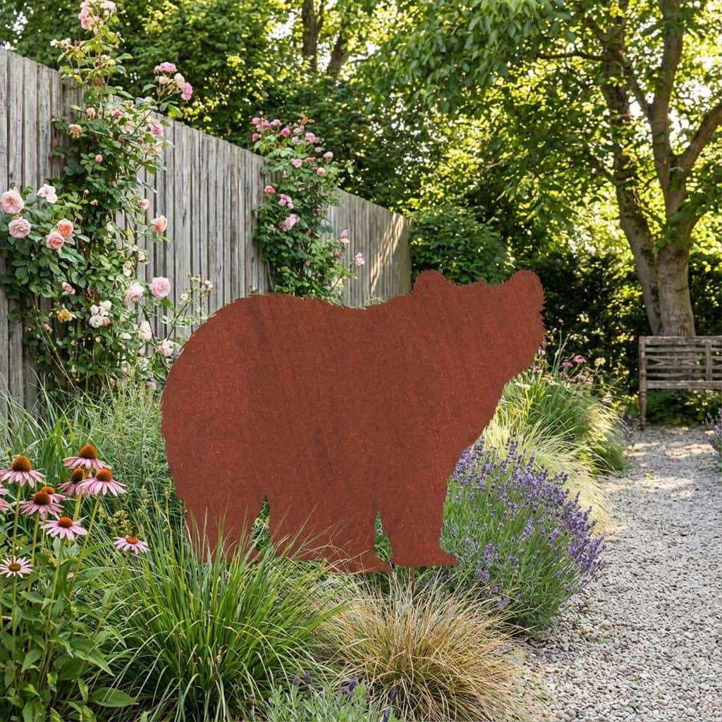 Ozdoba Ogrodowa z Metalu - Niedźwiedź 77×61 cm Styl Rustykalny - Kapaga